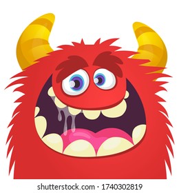 Funny cartoon monster face expression. Vector monster avatar