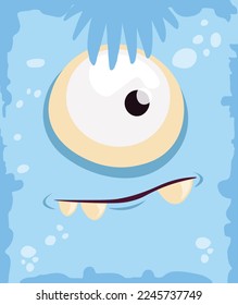 Funny cartoon monster face. Halloween blue monster.