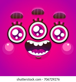 Funny cartoon monster face, Halloween purple monster avatar, mask, smiley, vector.