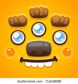 Funny cartoon monster face, Halloween orange monster, avatar, mask, smiley, vector.