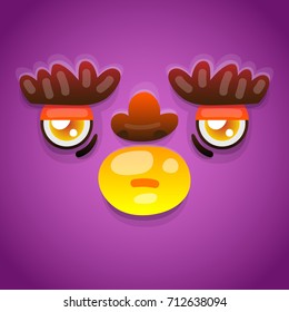 Funny cartoon monster face, Halloween purple monster, avatar, mask, smiley, vector.