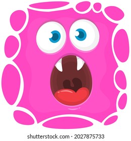 Funny cartoon monster face. Illustration of cute and happy mythical alien creature expression. Halloween design. Great for party decoration or package design
