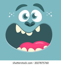 Funny cartoon monster face. Illustration of cute and happy mythical alien creature expression. Halloween design. Great for party decoration or package design