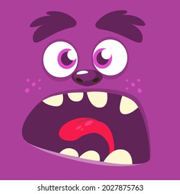Funny cartoon monster face. Illustration of cute and happy mythical alien creature expression. Halloween design. Great for party decoration or package design