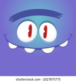 Funny cartoon monster face. Illustration of cute and happy mythical alien creature expression. Halloween design. Great for party decoration or package design