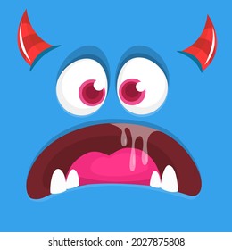 Funny cartoon monster face. Illustration of cute and happy mythical alien creature expression. Halloween design. Great for party decoration or package design