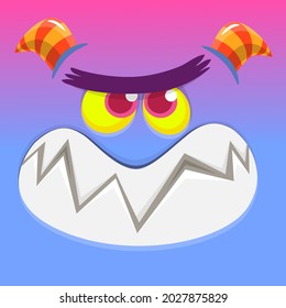 Funny cartoon monster face. Illustration of cute and happy mythical alien creature expression. Halloween design. Great for party decoration or package design