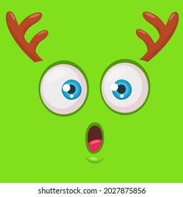 Funny cartoon monster face. Illustration of cute and happy mythical alien creature expression. Halloween design. Great for party decoration or package design