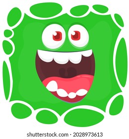 Funny cartoon monster face. Illustration of cute and happy mythical alien creature expression. Halloween design. Great for party decoration or package design