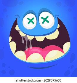 Funny cartoon monster face. Illustration of cute and happy mythical alien creature expression. Halloween design. Great for party decoration or package design