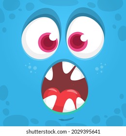 Funny cartoon monster face. Illustration of cute and happy mythical alien creature expression. Halloween design. Great for party decoration or package design