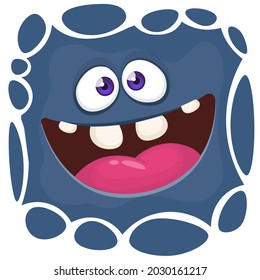 Funny cartoon monster face. Illustration of cute and happy mythical alien creature expression. Halloween design. Great for party decoration or package design