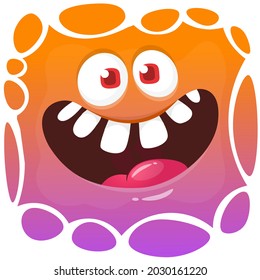 Funny cartoon monster face. Illustration of cute and happy mythical alien creature expression. Halloween design. Great for party decoration or package design