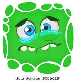 Funny cartoon monster face. Illustration of cute and happy mythical alien creature expression. Halloween design. Great for party decoration or package design