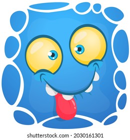 Funny cartoon monster face. Illustration of cute and happy mythical alien creature expression. Halloween design. Great for party decoration or package design