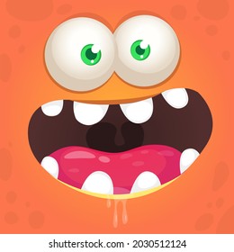 Funny cartoon monster face. Illustration of cute and happy mythical alien creature expression. Halloween design. Great for party decoration or package design