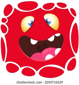 Funny cartoon monster face. Illustration of cute and happy mythical alien creature expression. Halloween design. Great for party decoration or package design