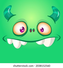 Funny cartoon monster face. Illustration of cute and happy mythical alien creature expression. Halloween design. Great for party decoration or package design