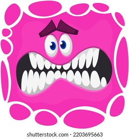 Funny cartoon monster face. Illustration of cute and happy alien creature expression. Halloween design. Great for party decoration or package design