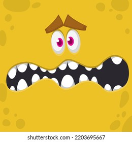 Funny cartoon monster face. Illustration of cute and happy alien creature expression. Halloween design. Great for party decoration or package design