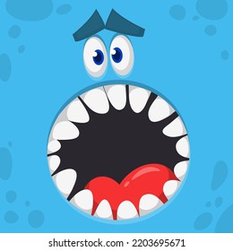 Funny cartoon monster face. Illustration of cute and happy alien creature expression. Halloween design. Great for party decoration or package design