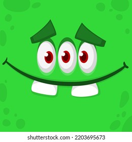 Funny cartoon monster face. Illustration of cute and happy alien creature expression. Halloween design. Great for party decoration or package design