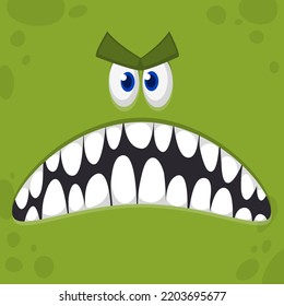 Funny cartoon monster face. Illustration of cute and happy alien creature expression. Halloween design. Great for party decoration or package design