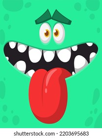 Funny cartoon monster face. Illustration of cute and happy alien creature expression. Halloween design. Great for party decoration or package design