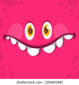 Funny cartoon monster face. Illustration of cute and happy alien creature expression. Halloween design. Great for party decoration or package design