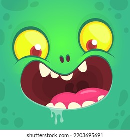 Funny cartoon monster face. Illustration of cute and happy alien creature expression. Halloween design. Great for party decoration or package design