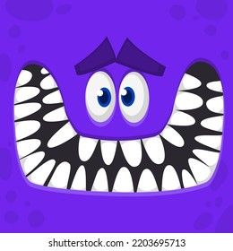 Funny cartoon monster face. Illustration of cute and happy alien creature expression. Halloween design. Great for party decoration or package design