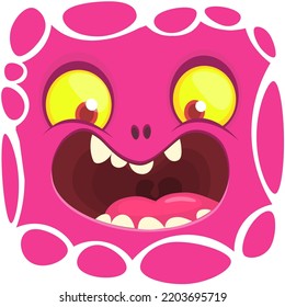 Funny cartoon monster face. Illustration of cute and happy alien creature expression. Halloween design. Great for party decoration or package design