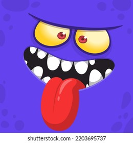 Funny cartoon monster face. Illustration of cute and happy alien creature expression. Halloween design. Great for party decoration or package design