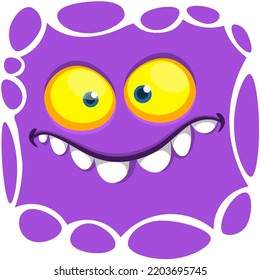 Funny cartoon monster face. Illustration of cute and happy alien creature expression. Halloween design. Great for party decoration or package design
