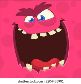 Funny cartoon monster face.  Illustration of cute and happy monster expression. Halloween design. Great for party decoration 