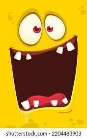 Funny cartoon monster face.  Illustration of cute and happy monster expression. Halloween design. Great for party decoration 