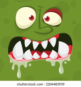 Funny cartoon monster face.  Illustration of cute and happy monster expression. Halloween design. Great for party decoration 