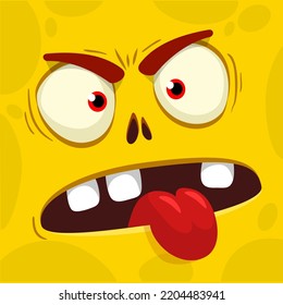 Funny cartoon monster face.  Illustration of cute and happy monster expression. Halloween design. Great for party decoration 