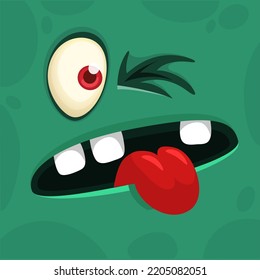 Funny cartoon monster face.  Illustration of cute and happy monster expression. Halloween design. Great for party decoration 