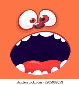 Funny cartoon monster face.  Illustration of cute and happy monster expression. Halloween design. Great for party decoration 