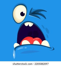 Funny cartoon monster face.  Illustration of cute and happy monster expression. Halloween design. Great for party decoration 