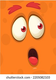 Funny cartoon monster face.  Illustration of cute and happy monster expression. Halloween design. Great for party decoration 