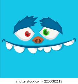 Funny cartoon monster face. Illustration of cute and happy alien creature expression. Halloween design. Great for party decoration or package design