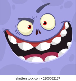 Funny cartoon monster face.  Illustration of cute and happy monster expression. Halloween design. Great for party decoration 