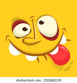 Funny cartoon monster face.  Illustration of cute and happy monster expression. Halloween design. Great for party decoration 