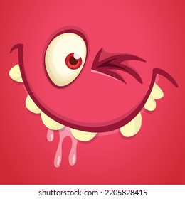 Funny cartoon monster face.  Illustration of cute and happy monster expression. Halloween design. Great for party decoration 
