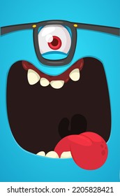 Funny cartoon monster face.  Illustration of cute and happy monster expression. Halloween design. Great for party decoration 