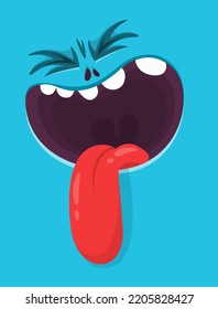 Funny cartoon monster face.  Illustration of cute and happy monster expression. Halloween design. Great for party decoration 