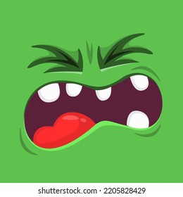 Funny cartoon monster face.  Illustration of cute and happy monster expression. Halloween design. Great for party decoration 