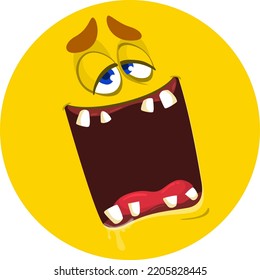 Funny cartoon monster face.  Illustration of cute and happy monster expression. Halloween design. Great for party decoration 